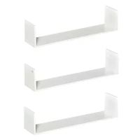 HOMCOM Set of 3 Wooden U-Shaped Floating Shelves Set Wall Mounted Hanging Bookshelf CD DVD Storage Display for Bedroom Living Room Kitchen, White(m-7)