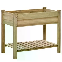 Outsunny Garden Wooden Planters， Raised Garden Bed with Legs and Storage Shelf Elevated Wooden Planter Box(m-12)