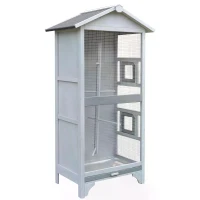 PawHut Wooden Outdoor Aviary Bird Cage w/ Stand for Sun Parakeet, African Gray Parrot, Cockatiels Large Play House Removable Bottom Tray(m-11)