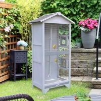 PawHut Wooden Outdoor Aviary Bird Cage w/ Stand for Sun Parakeet, African Gray Parrot, Cockatiels Large Play House Removable Bottom Tray(m-10)