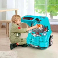 HOMCOM Kids Truck Engine Toy Set, with Horn, Light, Car Key, for Ages 3-5 Years - Teal(m-2)