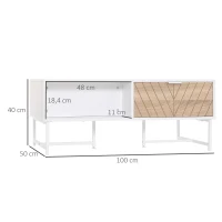HOMCOM Mesa de Centro com Gaveta Prateleira Aberta e Pés Elevados de Metal Mesa de Café Nordica para Sala de Estar Dormitório 100x50x40cm Branco e Carvalho(m-3)