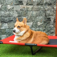 PawHut Cama Elevada para Cães Cama de Animais de Estimação com Malha Transpirável e Tecido Oxford para Exterior Interior Ar Livre Jardim Terraço 91,5x76,2x18cm Vermelho(m-8)