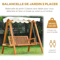 Homcom Balancoire de Jardin Deux Places Blanc 162 x 130 x 185 cm(m-4)