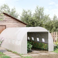 Outsunny Estufa de Túnel 600x300x200cm com Porta Enrolável 12 Janelas Cobertura de PE 140g/m² e Metal Galvanizado para Cultivos de Plantas Verduras Branco(m-2)