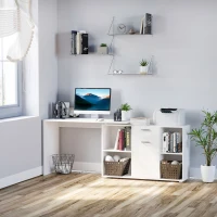 HOMCOM MDF Dual-use Adjustable Large L-Shaped Computer Desk Laptop Workstation Corner PC Table Home Office Functional Spacious Modern Stylish - White(m-2)