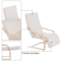 HOMCOM Sillón de Relax Silla de Relax Madera de Abedul Reposapiernas a 5 Niveles 2 Colores (Beige)(m-7)