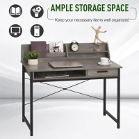 HOMCOM Study Desk with Open Shelves Drawer Writing Table Computer Desk Industrial Design Furniture for Home Office & Study Use Grey(m-4)