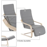 HOMCOM Sillón de Relax Silla de Relax Madera de Abedul Reposapiernas a 5 Niveles 66,5x83x100cm 2 Colores (Gris)(m-7)