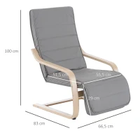 HOMCOM Sillón de Relax Silla de Relax Madera de Abedul Reposapiernas a 5 Niveles 66,5x83x100cm 2 Colores (Gris)(m-3)