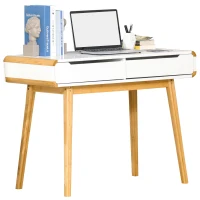 HOMCOM 2 Drawer Dressing Vanity Table with Wood Legs Dresser Makeup Desk for Home Bedroom, Natural Wood Colour White(m-12)