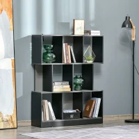 HOMCOM Bibliothèque étagère Meuble de Rangement 3 Niveaux Design Contemporain MDF E1 Bicolore Gris Noir(m-11)