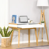 HOMCOM 2 Drawer Dressing Vanity Table with Wood Legs Dresser Makeup Desk for Home Bedroom, Natural Wood Colour White(m-10)
