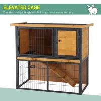 PawHut Guinea Pig Hutch Rabbit Hutch Wood-metal Elevated Pet House Bunny Cage with No-Leak Tray Ramp Openable Roof Outdoor 89.5 x 45 x 81cm Light Yellow(m-5)