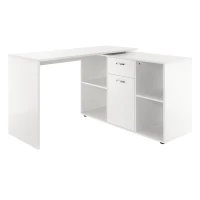 HOMCOM MDF Dual-use Adjustable Large L-Shaped Computer Desk Laptop Workstation Corner PC Table Home Office Functional Spacious Modern Stylish - White(m-1)