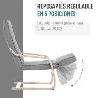 HOMCOM Sillón de Relax Silla de Relax Madera de Abedul Reposapiernas a 5 Niveles 66,5x83x100cm 2 Colores (Gris)(m-4)