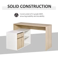 HOMCOM L-Shaped Corner Computer Desk Study Table PC Work w/ Storage Shelf Drawer Office, Oak and White(m-7)