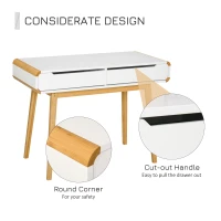 HOMCOM 2 Drawer Dressing Vanity Table with Wood Legs Dresser Makeup Desk for Home Bedroom, Natural Wood Colour White(m-5)