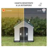 PawHut Caseta de Perro Casa para Perros Medianos con Puerta Metálica con Cerradura Techo Inclinado Base Elevada para Interior Exterior 78x87x81 cm Blanco y Verde(m-5)