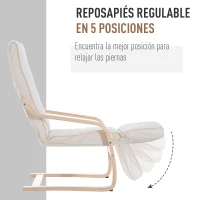 HOMCOM Sillón de Relax Silla de Relax Madera de Abedul Reposapiernas a 5 Niveles 2 Colores (Beige)(m-4)