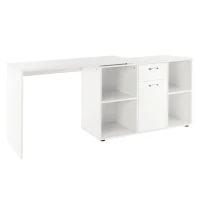 HOMCOM MDF Dual-use Adjustable Large L-Shaped Computer Desk Laptop Workstation Corner PC Table Home Office Functional Spacious Modern Stylish - White(m-9)