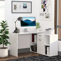 HOMCOM MDF Dual-use Adjustable Large L-Shaped Computer Desk Laptop Workstation Corner PC Table Home Office Functional Spacious Modern Stylish - White(m-8)