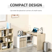 HOMCOM L-Shaped Corner Computer Desk Study Table PC Work w/ Storage Shelf Drawer Office, Oak and White(m-5)
