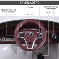 HOMCOM Coche Eléctrico para Niños +3 Años Automóvil LEXUS LC500 Control Remoto y Manual con Música Bocina y Faros Soporta Máx.30 kg 106x63x44cm Blanco(m-4)