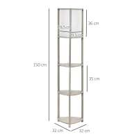 HOMCOM Lámpara de Pie de Madera con 3 Estantes Pantalla PVC Interruptor de Pie Estilo Moderno para Dormitorio Sala de Estar Salón Estudio 32x32x150 cm Roble Gris y Blanco(m-3)