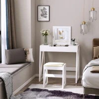 HOMCOM Tocador Mesa para Maquillaje con Taburete Espejo Tapa Abatible 9 Compartimientos de Almacenaje Tocador Moderno 80x50x76cm Blanco Madera(m-2)