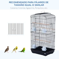 PawHut Jaula para Pájaros Pajarera con 2 Puertas 4 Comederos y 3 Perchas Columpio Asa de Transporte para Loro Canario Periquito Marco Metálico 47,5x36x91 cm Negro(m-7)