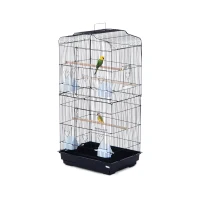 PawHut Jaula para Pájaros Pajarera con 2 Puertas 4 Comederos y 3 Perchas Columpio Asa de Transporte para Loro Canario Periquito Marco Metálico 47,5x36x91 cm Negro(m-1)