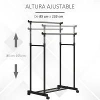 HOMCOM Perchero Colgador de Ropa con Ruedas Universales Frenos Estante Inferior Acero Inoxidable Tubo Metálico Estable 43x80x85-155 cm Negro(m-4)