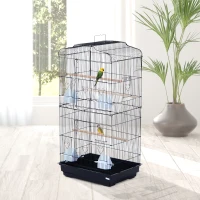 PawHut Jaula para Pájaros Pajarera con 2 Puertas 4 Comederos y 3 Perchas Columpio Asa de Transporte para Loro Canario Periquito Marco Metálico 47,5x36x91 cm Negro(m-2)