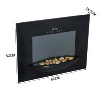 HOMCOM Camino Elettrico a Parete Potenza 900W /1800W con Timer in Ferro e Vetro Temperato 66 × 52 × 15.5cm Nero(m-3)