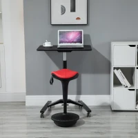 HOMCOM Sgabello Basculante con Seduta a Sella di Cavallo Rossa e Base Oscillante 360°, per Ufficio, 38x38x65.5-83.5cm(m-7)