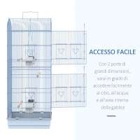 PawHut Gabbia per Uccelli con Trespoli, Altalena e Ciotole, Voliera da Giardino in Metallo e Plastica, 47.5x36x91cm, Bianco(m-5)