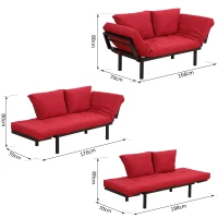 HOMCOM Divano 2 Posti Multifunzionale Funzione Chaise Lounge, Letto 3 in 1 i Tessuto di Lino 166 × 70 × 80cm Rosso(m-3)