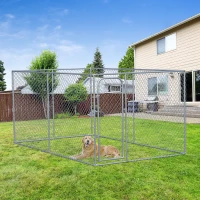 PawHut Kennel per Cani da Esterno in Metallo Galvanizzato e Porta con Blocco, Recinto per Animali 400x230x182cm Argento(m-2)