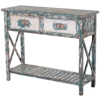 HOMCOM Tavolo Consolle da Ingresso in Legno Multicolore con 2 Cassetti e Scaffale Inferiore (110x38x90 cm)(m-1)