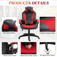 Homcom Poltrona da Ufficio Massaggiante e Riscaldante, Rosso e Nero, 68x69x108-117cm(m-5)