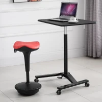 HOMCOM Sgabello Basculante con Seduta a Sella di Cavallo Rossa e Base Oscillante 360°, per Ufficio, 38x38x65.5-83.5cm(m-5)