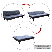 HOMCOM – Divano Letto con Poltrona Chaise Lounge Multifunzionale in Ecopelle, Nero(m-8)