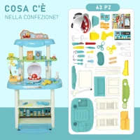 HOMCOM Set Giocattolo Dentista & Veterinario con 43 Accessori Inclusi per Bambini +3 Anni, Azzurro, 50x32x86cm(m-7)