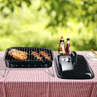 Outsunny Barbecue a Carbonella da Tavolo in Ferro Porcellana con Coperchio Nero(m-2)