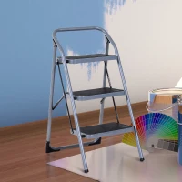 HOMCOM Scaletta Sgabello Pieghevole 3 Gradini Portata Max 150kg Ferro 92 × 48 × 62cm(m-2)