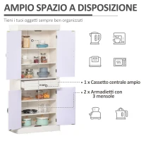 HOMCOM Credenza Cucina con 2 Armadietti e Cassetto, Mobile Dispensa Stile Coloniale in Legno, 80x35x180cm Avorio(m-4)