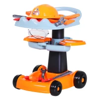 HOMCOM Set di Utensili Giocattolo per Bambini Sopra i 3 Anni Carrello a 2 Livelli con 29 Attrezzi da Gioco Certificati EN7 1-1.2.3 Materiale Ecologico Arancione 40x35x48cm(m-1)
