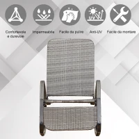Outsunny Sedia a Dondolo da Giardino in PE Rattan Grigia, Reclinabile e Pieghevole con Poggiapiedi Estraibile(m-4)