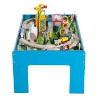HOMCOM Set di Tavolo con Ferrovia per Trenino in Legno, con Certificati EN71123(m-6)